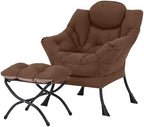 Welnow Lazy Chair with Ottoman, Reading Chair with Footrest,Dark Brown by LifeGetsBetterWithWelnow