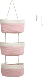 TeoKJ Over the Door Hanging Basket, 3-Tier Woven Cotton Wall-Mounted Storage by TeoKJ