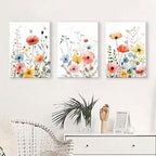 KISSFOX Framed Colorful Wildflower Canvas Wall Art Set Of 3 Flowers Pictures - Image 3