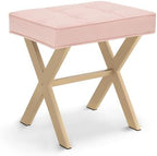 LUE BONA Vanity Stool, Square Linen Makeup Stool with Metal X Legs, Small Ottoman Stool Chair for Vanity, Modern Padded Vanity Seat Foot Rest Stool for Makeup Room, Bathroom, Pink Color - Image 3