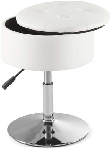 Gitrah White Vanity Stool Chair with Storage Swivel Adjustable Makeup Stool by Gitrah