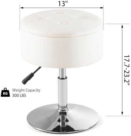 Gitrah White Vanity Stool Chair with Storage Swivel Adjustable Makeup Stool - Image 3