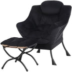 Tiita Lazy Chair with Ottoman, Comfy Reading Accent Chair, Velvet Black by TiitaHome