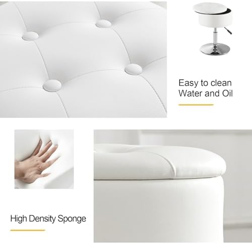Gitrah White Vanity Stool Chair with Storage Swivel Adjustable Makeup Stool - Image 5