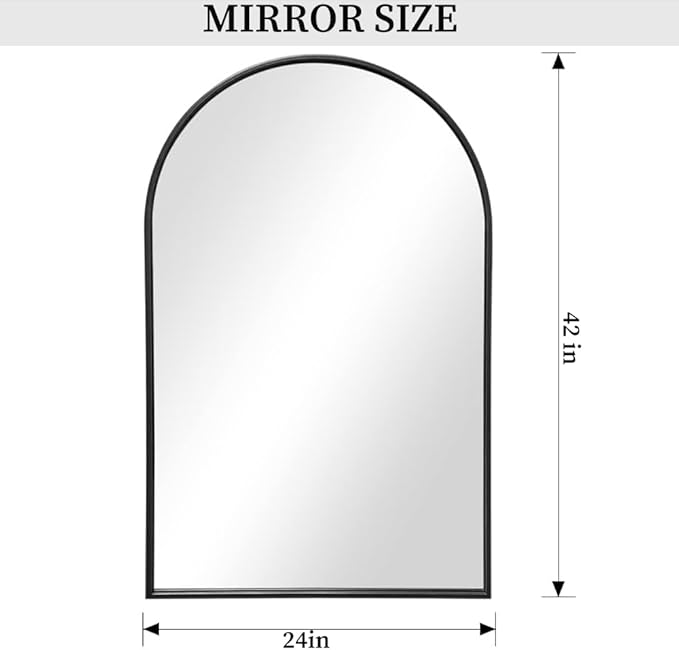 Dewfig Arched Wall Mounted Mirror, Arch Black Mirror - Image 5