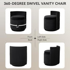WUTUTUEE Velvet Vanity Chair with Storage, 360° Swivel Makeup Chair with Wave Back, No Assembly Small Accent Stool for Bedroom, Dressing, Living Room, Black - Image 6