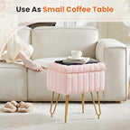 OLIXIS Vanity Stool Chair Faux Fur with Storage, Soft Ottoman 4 Metal Legs with Anti-Slip Feet, Makeup Cute Soft Small Footstool, Modern Style Faux Fur Seat for Makeup, Bedroom Dresser, Blush - Image 6