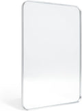 Wall Mount Mirror for Bathroom, Brush Silver Metal Framed Rounded Corner by Minuover