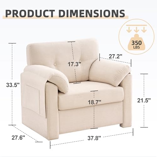 Howjoe Accent Chair for Living Room, Oversized Reading Armchair, Lvory - Image 2