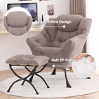 Tiita Lazy Chair with Ottoman, Comfy Reading Accent Chair, Khaki - Image 4