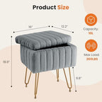 Sweetcrispy Vanity Stool Chair with Storage, 18.9”H x 16”L x 12.2”W Ottoman Chair Faux Fur Soft Padded Makeup Footstools Seat with 4 Metal Legs Anti-Slip Adjustable Feet for Make Up, Grey - Image 3