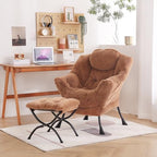 Welnow Lazy Chair with Ottoman, Reading Chair with Footrest, Brown - Image 2