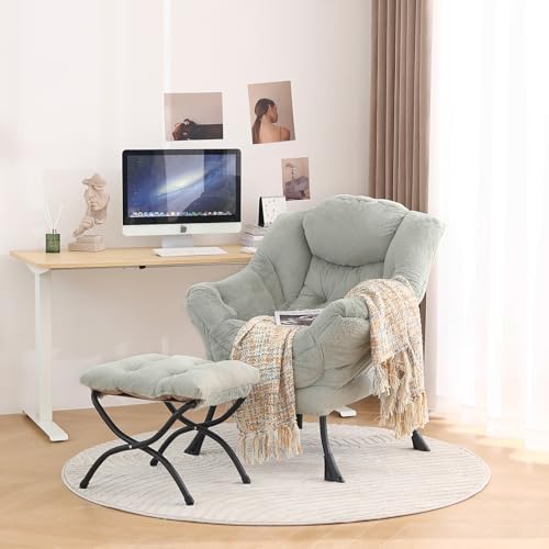Tiita Lazy Chair with Ottoman, Comfy Reading Accent Chair, Plush Green - Image 3