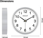 WISKALON 10 Inch Wall Clock, Silent Non-Ticking Round Silver Frame Clock - Image 3