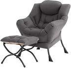 Tiita Lazy Chair with Ottoman, Comfy Reading Accent Chair, Dark Grey by TiitaHome