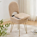 Gitrah Vanity Chair with Storage, Folding Back Faux Fur Vanity Stool, Makeup Ottoman with Gold Legs for Bedroom/Bathroom, Beige by Gitrah
