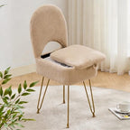 Gitrah Vanity Chair with Storage, Folding Back Faux Fur Vanity Stool, Makeup Ottoman with Gold Legs for Bedroom/Bathroom, Beige by Gitrah