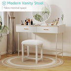 Small Faux Teddy Fur Vanity Stool, Cute Vanity Stools with Cushion, White Makeup Vanity Chair for Small Spaces, Living Room, Bedroom, Bathroom, Entryway, Ottoman Foot Rest for Couch Sillas Modern - Image 3