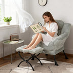 Welnow Lazy Chair with Ottoman, Reading Chair with Footrest, Light Green - Image 5