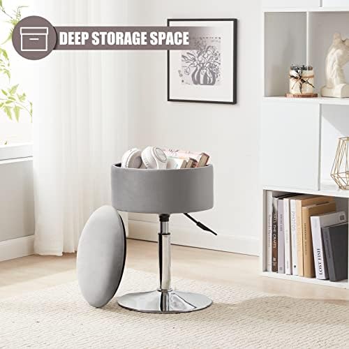 Adjustable Vanity Stool with Storage Swivel Vanity Chair Makeup Stool Grey - Image 5