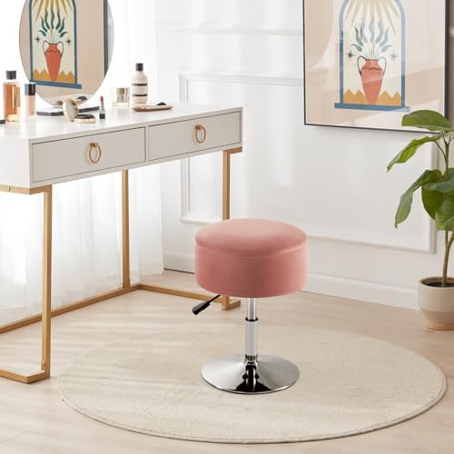Adjustable Vanity Stool with Storage Swivel Vanity Chair Makeup Stool Pink - Image 3