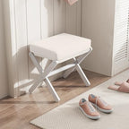 BAMBOOHOMIE Foldable Foot Stool Ottoman, Modern Foot Rest with Bamboo X Legs & Thick Foam Cushion, Folding Foot Stools Small Padded for Bedroom Living Room, Footstool for Chair Couch (White - White) - Image 6