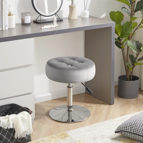 Gitrah Grey Vanity Stool Chair Swivel Adjustable Comfortable Makeup Stool - Image 2