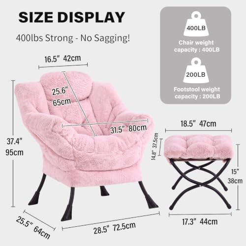Tiita Lazy Chair with Ottoman, Comfy Reading Accent Chair, Plush Pink - Image 2