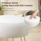 LUE BONA Vanity Stool, White Vanity Stools for Makeup Room, Round Ottoman Foot Stool, Velvet Footrest Vanity Chair for Bathroom Vanity, Bedroom, Living Room, Entryway, Offices - Image 6