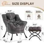 Welnow Lazy Chair with Ottoman, Reading Chair with Footrest,Dark Grey - Image 3