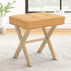 LUE BONA Vanity Stool, Square Linen Makeup Stool with Metal X Legs, Small Ottoman Stool Chair for Vanity, Modern Padded Vanity Seat Foot Rest Stool for Makeup Room, Bathroom, Honey Brown Color by LUEBONA