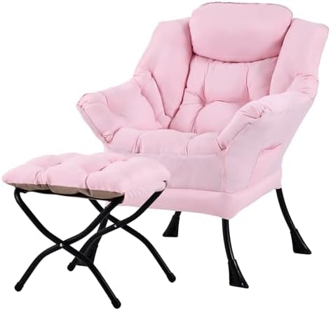 Tiita Lazy Chair with Ottoman, Comfy Reading Accent Chair, Pink by TiitaHome