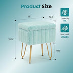 OLIXIS Vanity Stool Chair Faux Fur with Storage, Soft Ottoman 4 Metal Legs with Anti-Slip Feet, Makeup Cute Soft Small Footstool, Modern Style Faux Fur Seat for Makeup, Bedroom Dresser, Mint Green - Image 2