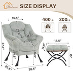 Welnow Lazy Chair with Ottoman, Reading Chair with Footrest, Light Green - Image 3