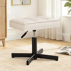 LUE BONA Adjustable Vanity Stool, 15''-19.5'' Foot Rest Under Desk, 360° Swivel Vanity Chair for Makeup Room, Cream Upholstered Faux Leather Ottoman for Bathroom & Living Room, 300lbs by LUEBONA