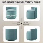 Large Velvet Vanity Chair, 360° Swivel Makeup Chair with Storage, Teal - Image 6