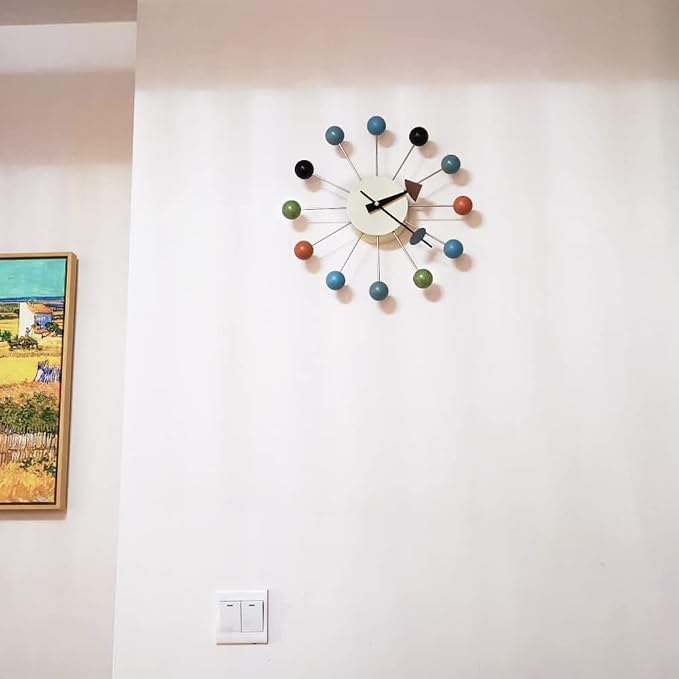 Wood Ball Wall Clock Mid Century Modern Silent Non Ticking Battery Operated 13 - Image 3