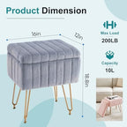 DUMOS Vanity Storage Ottoman Stool, Compact Faux Fur Footstool with Soft Seat, Modern Cute with 4 Metal Legs & Adjustable Feet for Bedroom, Living Room, Dressing Area & Dorm Grey - Image 2