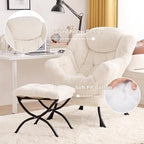 Tiita Lazy Chair with Ottoman, Comfy Reading Accent Chair, Plush Beige - Image 4
