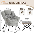 Welnow Lazy Chair with Ottoman, Reading Chair with Footrest,Soft Gray - Image 3