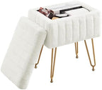 DUMOS Vanity Stool Chair Ottoman with Storage, Makeup Cute Soft Small Footstool Modern Style Faux Fur Seat with 4 Metal Legs & Adjustable Feet for Dressing Living Room Bedroom Dorm by DumosLifestyle