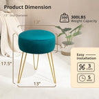 LUE BONA Vanity Stool, Teal Vanity Stools for Makeup Room, Round Ottoman Foot Stool, Velvet Footrest Vanity Chair for Bathroom Vanity, Bedroom, Living Room, Entryway, Offices, 300lbs - Image 3