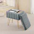 DUMOS Vanity Storage Ottoman Stool, Compact Faux Fur Footstool with Soft Seat, Modern Cute with 4 Metal Legs & Adjustable Feet for Bedroom, Living Room, Dressing Area & Dorm Grey by DumosLifestyle