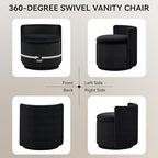 WUTUTUEE Large Velvet Vanity Chair with Storage, 360° Swivel Makeup Chair with Wave Back, No Assembly Small Accent Stool for Bedroom, Dressing, Living Room, Black - Image 6