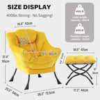 Tiita Lazy Chair with Ottoman, Comfy Reading Accent Chair, Velvet Yellow - Image 2