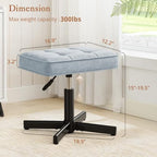 LUE BONA Adjustable Vanity Stool, 15''-19.5'' Foot Rest Under Desk, 360° Swivel Vanity Chair for Makeup Room, Blue Upholstered Faux Leather Ottoman for Bathroom & Living Room, 300lbs - Image 2
