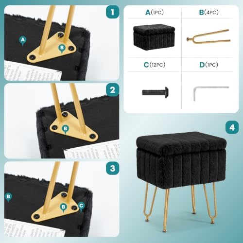 DUMOS Vanity Stool Chair, Ottoman with Storage for Living Room, Bedroom - Image 5