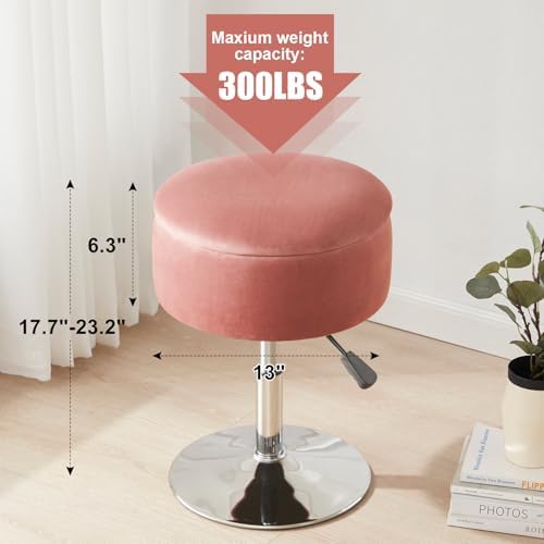 Adjustable Vanity Stool with Storage Swivel Vanity Chair Makeup Stool Pink - Image 2