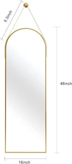 16"x48" Hanging Mirror with Leather Strap, Arched Full Length Mirror with - Image 5