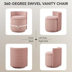 WUTUTUEE Velvet Vanity Chair with Storage, 360° Swivel Makeup Chair with Wave Back, No Assembly Small Accent Stool for Bedroom, Dressing, Living Room, Pink - Image 6